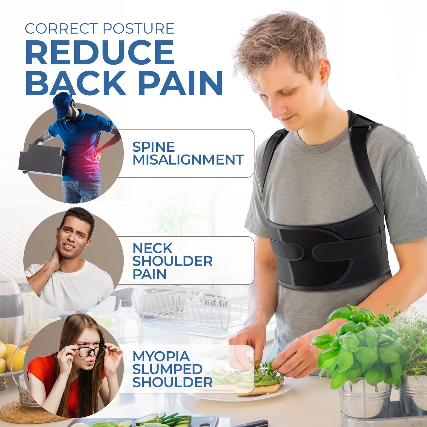 KALOAD Adjustable Back Support Belt Back Posture Corrector Shoulder Lumbar Spine Support Back Protector — view 7