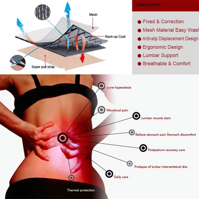 KALOAD Heating Waist Belt Steel Plate Warm Heating Lower Back Supports Waist Brace Support Belt Band — view 4