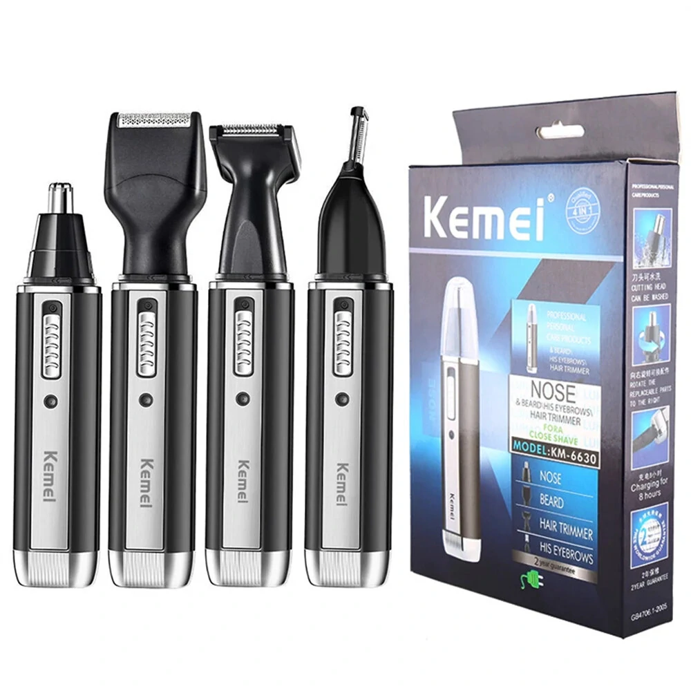 Kemei 4-in-1 Nose Ear Hair Trimmer with High-Quality Stainless Steel Blades Washable and Replaceable Trimming Head Compact Portable Design 60 minutes Working Time with Charging Indicator — Kemei