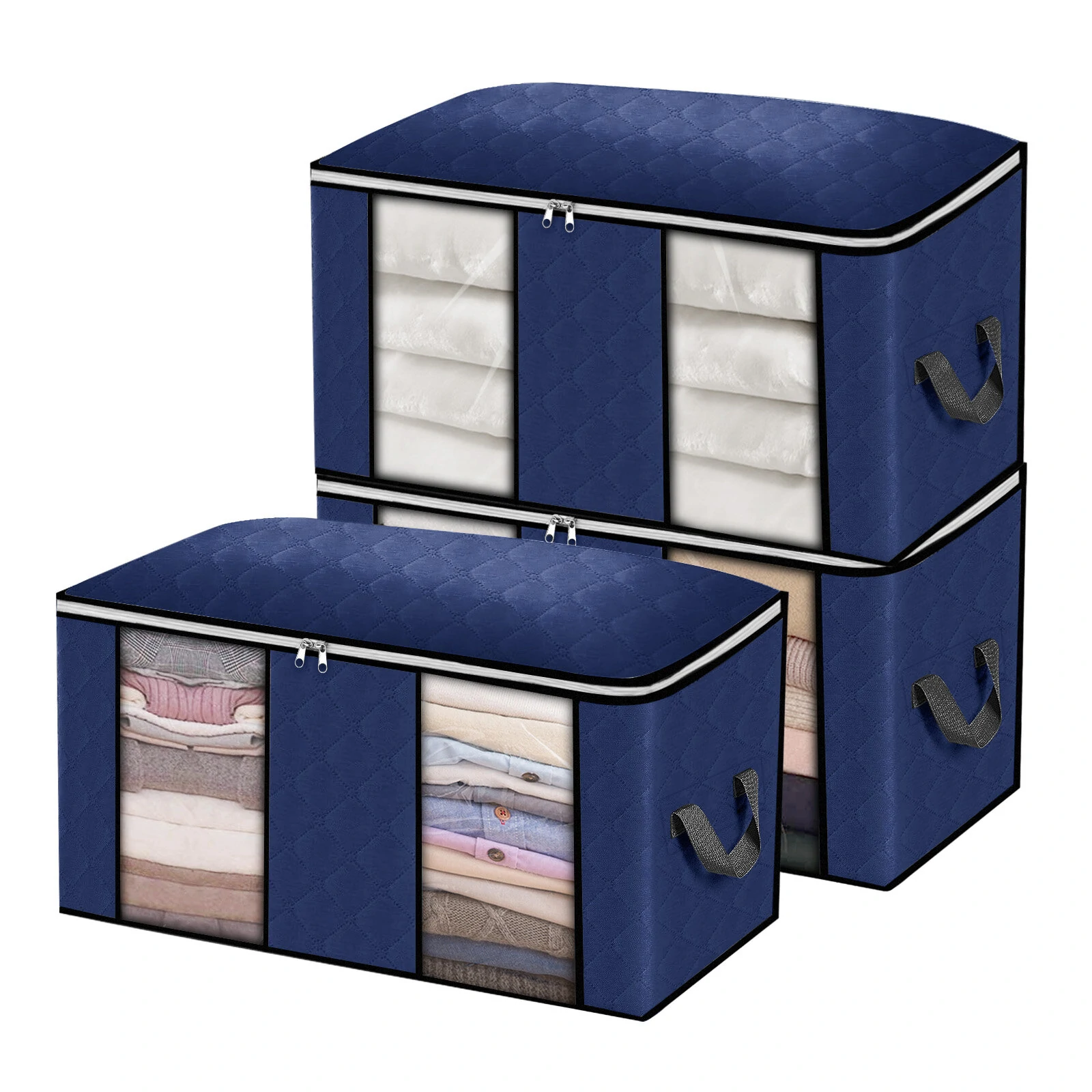 KING DO WAY 3PCS Clothes Storage Bag Non-woven Fabric Two-window Foldable Storage Bag — KING