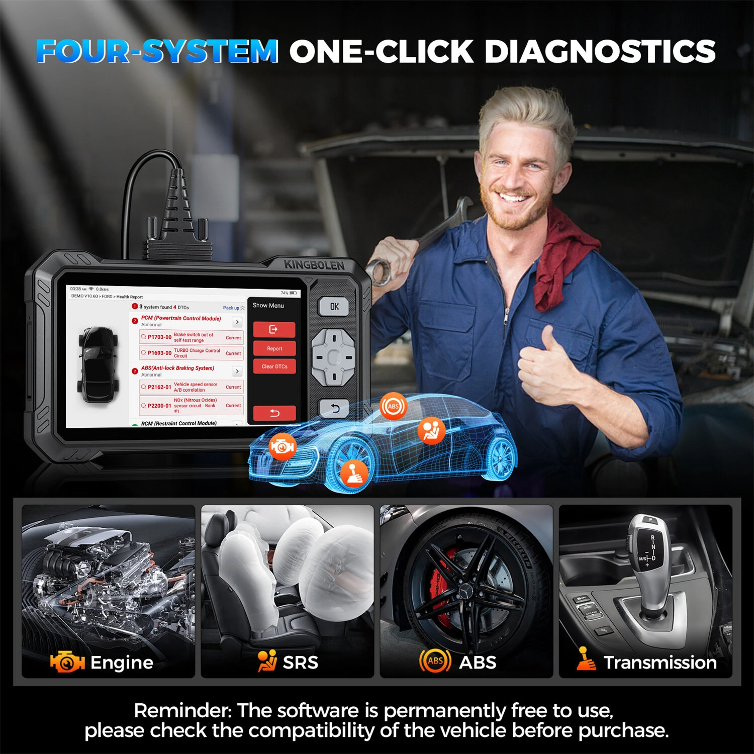 KINGBOLEN S608 OBD2 Scanner Automotive Diagnostic Tool 4 System Diagnosis 9 Resets Bi-Directional Control CANFD Lifetime Free Update Professional Car Code Reader — view 4