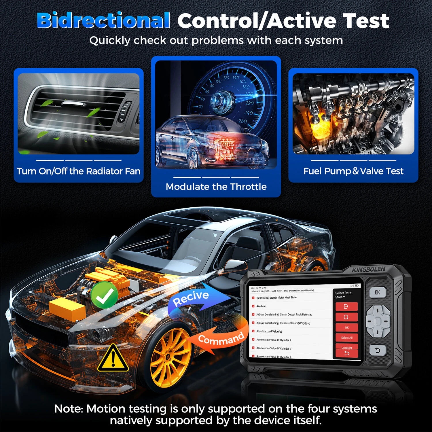 KINGBOLEN S608 OBD2 Scanner Automotive Diagnostic Tool 4 System Diagnosis 9 Resets Bi-Directional Control CANFD Lifetime Free Update Professional Car Code Reader — view 5