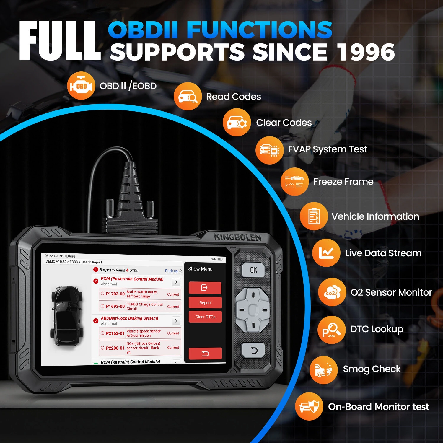 KINGBOLEN S608 OBD2 Scanner Automotive Diagnostic Tool 4 System Diagnosis 9 Resets Bi-Directional Control CANFD Lifetime Free Update Professional Car Code Reader — view 6