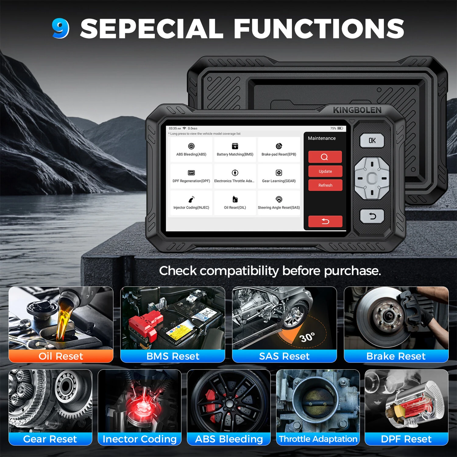 KINGBOLEN S608 OBD2 Scanner Automotive Diagnostic Tool 4 System Diagnosis 9 Resets Bi-Directional Control CANFD Lifetime Free Update Professional Car Code Reader — view 7