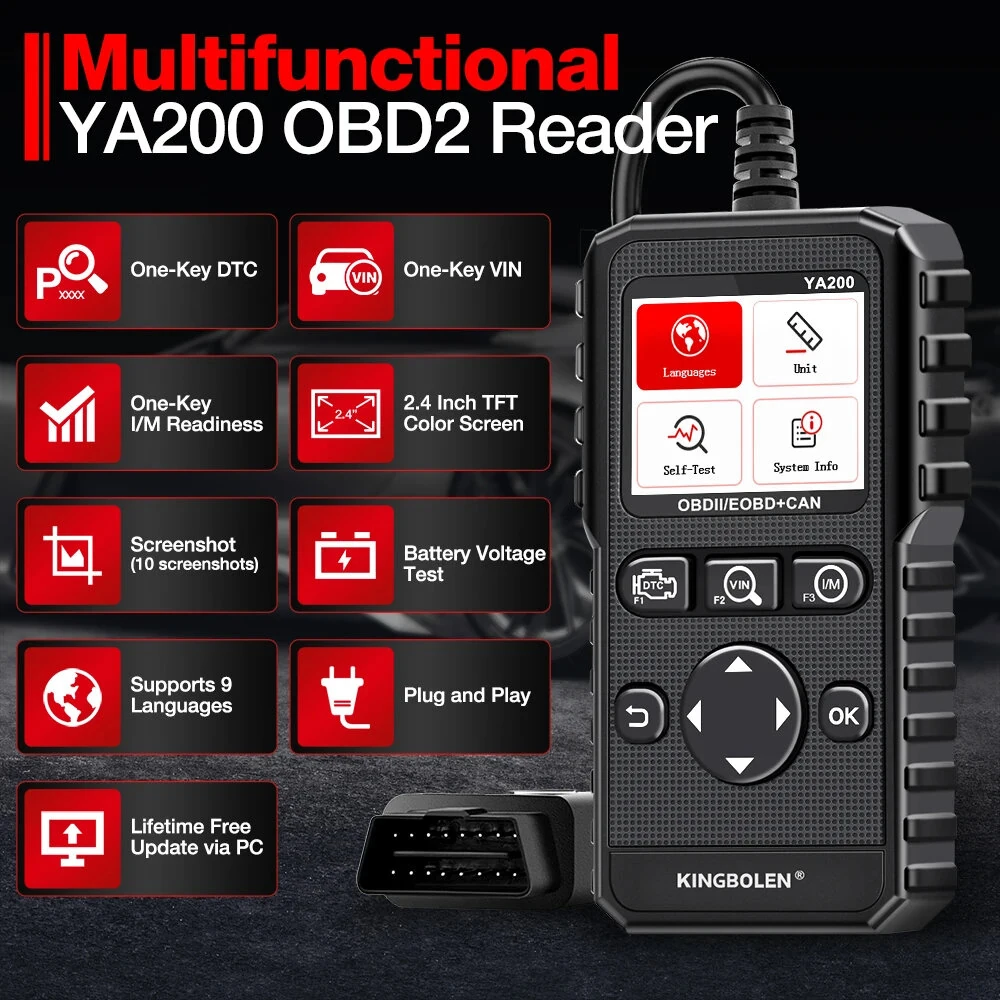 Kingbolen YA200 OBD2 Scanner Multi-Language Car Diagnostic Tool Engine Code Reader DTC Lookup Voltage Test Life Free Update — view 4