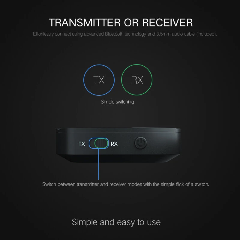 KN319 Bluetooth Receiver Transmitter 2-in-1 Wireless bluetooth Audio Adapter 3.5MM AUX Jack for Speaker TV Car PC Headphones — view 4