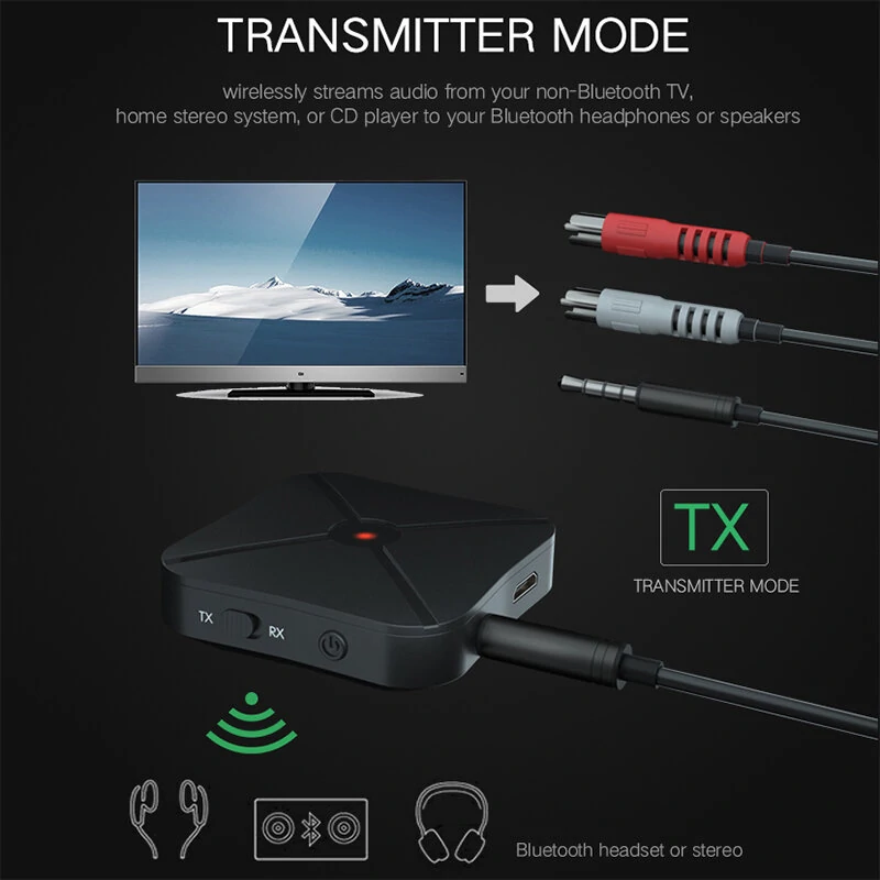 KN319 Bluetooth Receiver Transmitter 2-in-1 Wireless bluetooth Audio Adapter 3.5MM AUX Jack for Speaker TV Car PC Headphones — view 5