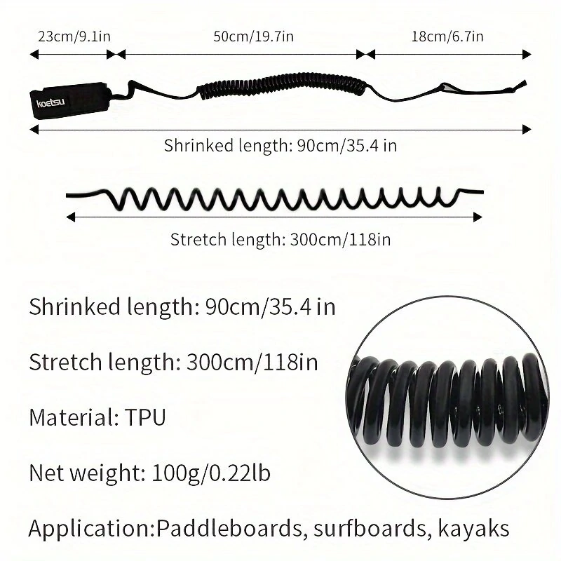 KOETSU Paddle Board Surfboard Accessories Foot Rope Safety Leash 5mm Adjustable TPU Material Rope For Stand Up Paddle Board Surfboard — view 5