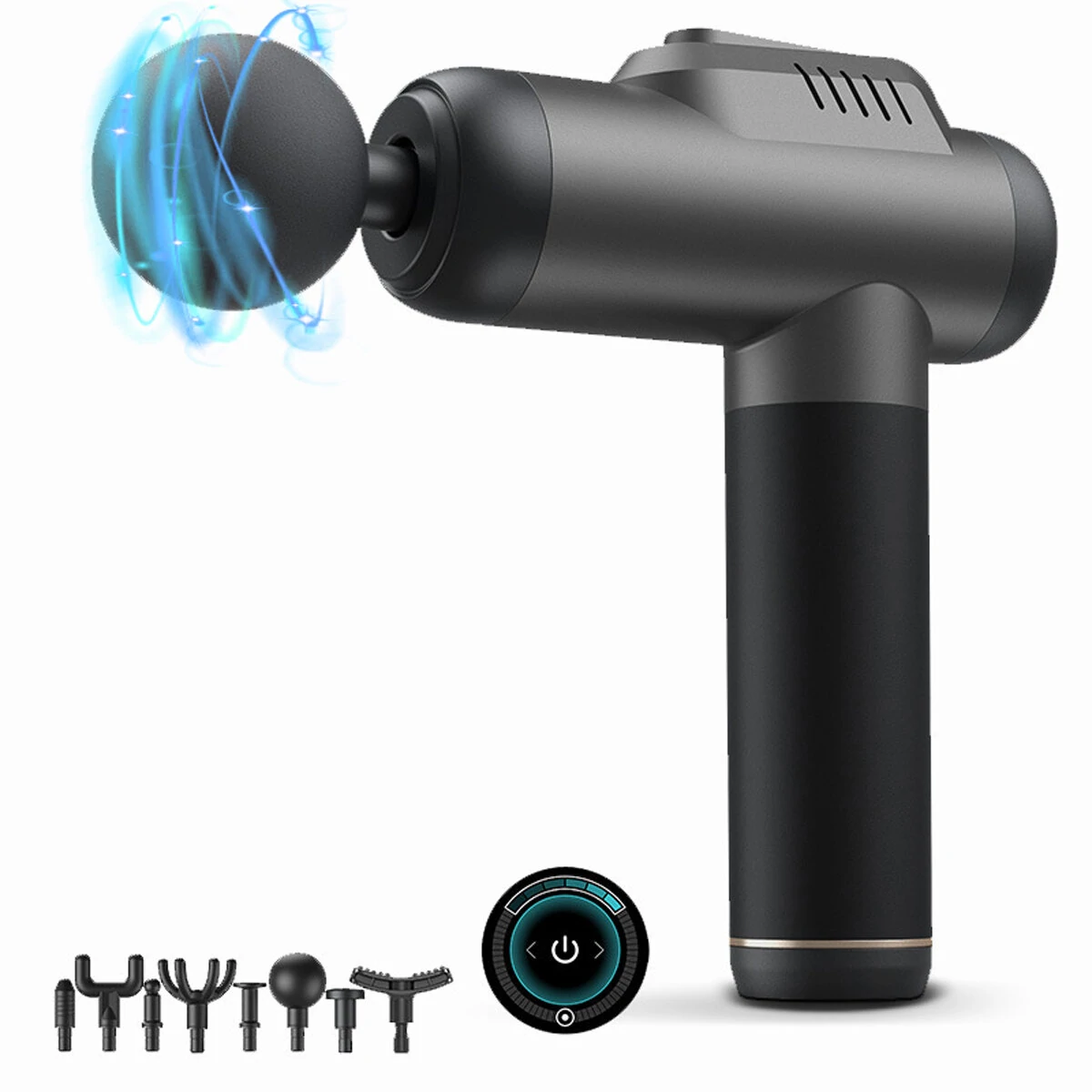 KONKA A1-8D Massage Guns Deep Tissue Percussion Muscle Massager 6 Gear Adjustable Type-C Rechargeable Power Display with 8 Heads — view 3