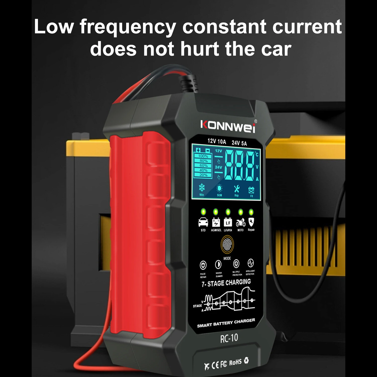 KONNWEI 12V 10A & 24V 5A Smart Automatic Battery Charger  & Pulse Repair Tool 100-240V/50-60Hz — view 4