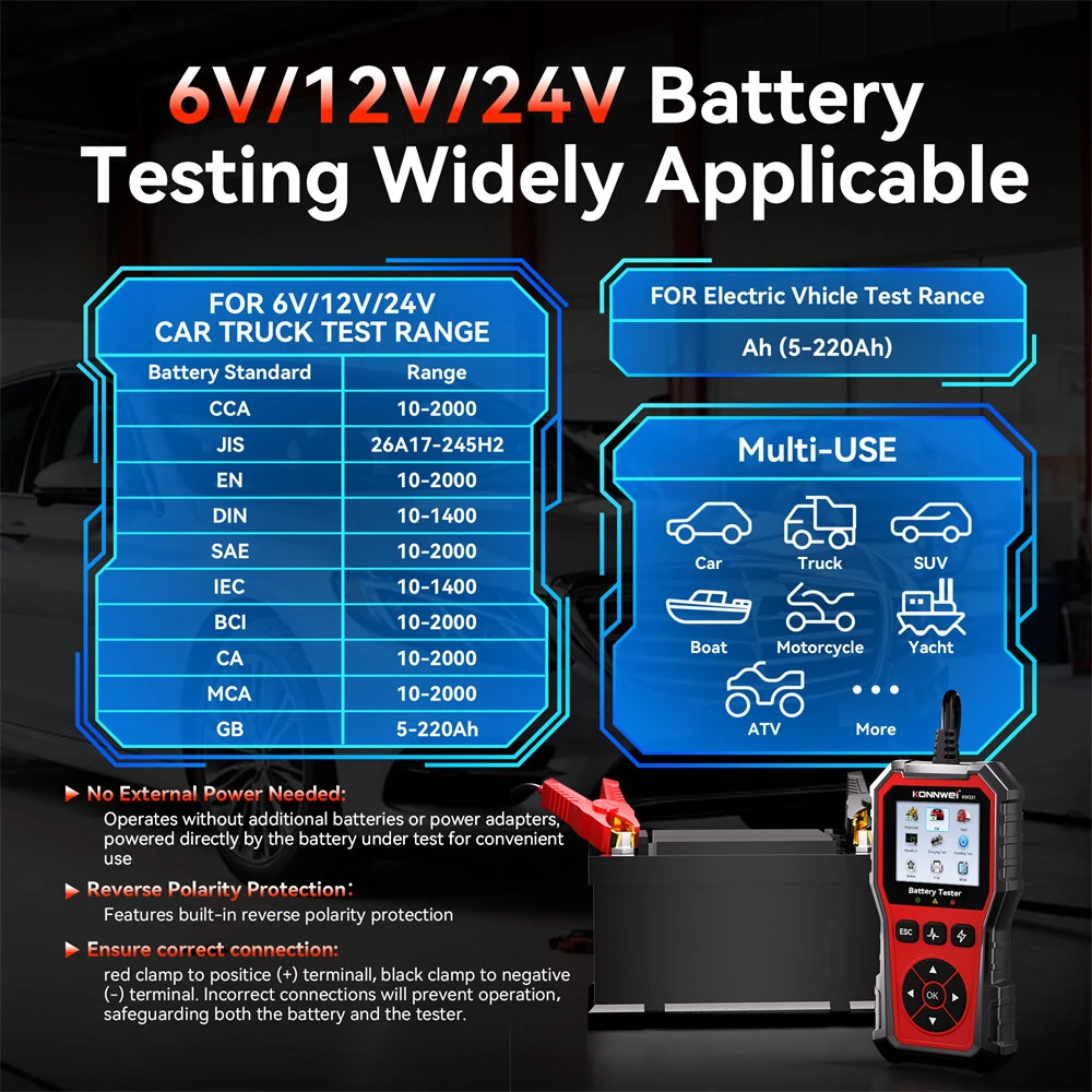 KONNWEI KW331 6V 12V 24V Automotive Lead-Acid Battery Tester Vehicle Battery Tester Analyzer — view 5