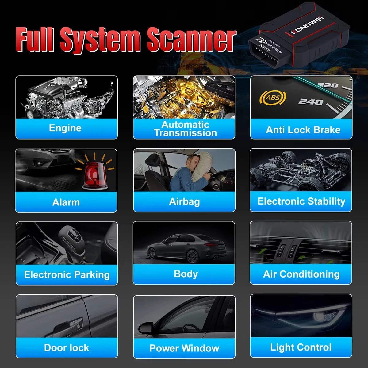 KONNWEI MAXOBD Full Car System OBD2 Scanner Diagnostic Tool for iOS Android Code Read Engineirbag Automatic Transmission ABS Alarm Fault Code Reader — view 5