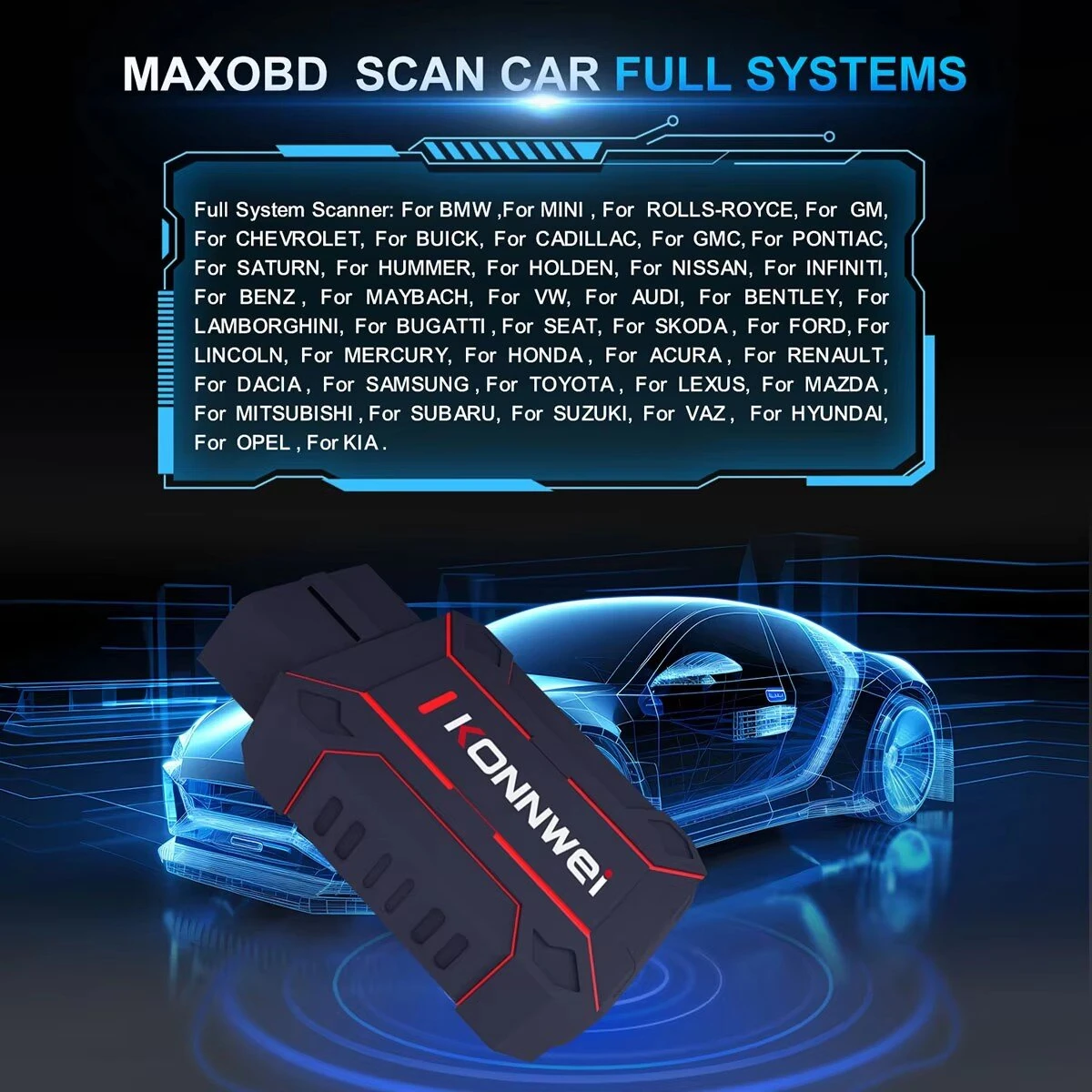 KONNWEI MAXOBD Full Car System OBD2 Scanner Diagnostic Tool for iOS Android Code Read Engineirbag Automatic Transmission ABS Alarm Fault Code Reader — view 7
