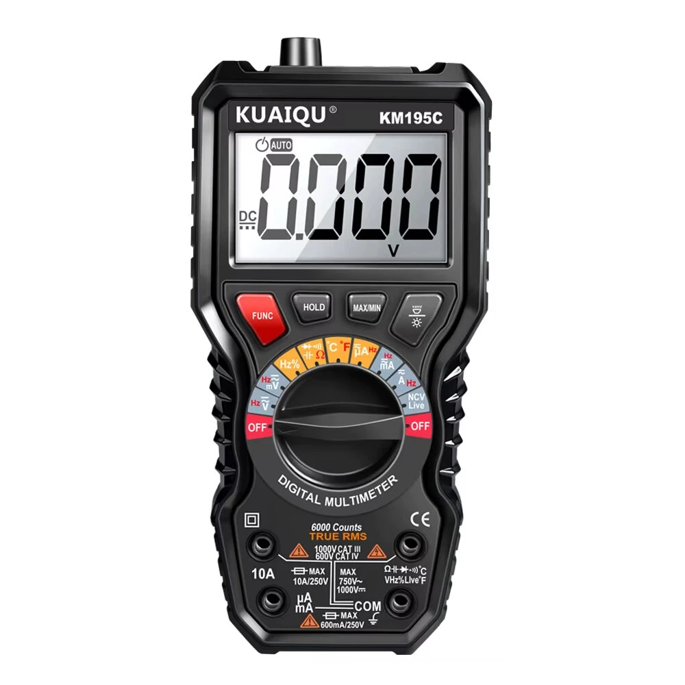 KUAIQU KM195C Digital Clamp Meter 6000 Counts True RMS AC DC Voltage Current Tester 1000V 10A Multimeter Auto Range NCV Continuity Diode Test — KUAIQU