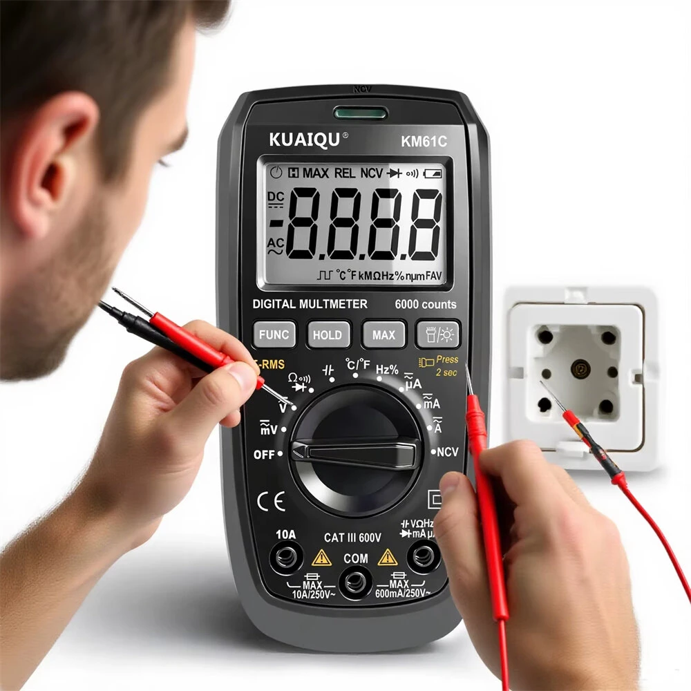 KUAIQU KM61B/KM61C Digital Multimeter 6000 Counts Auto Range True RMS Multimeter AC DC Voltage Current Resistance Capacitance Frequency Temperature Test — view 3