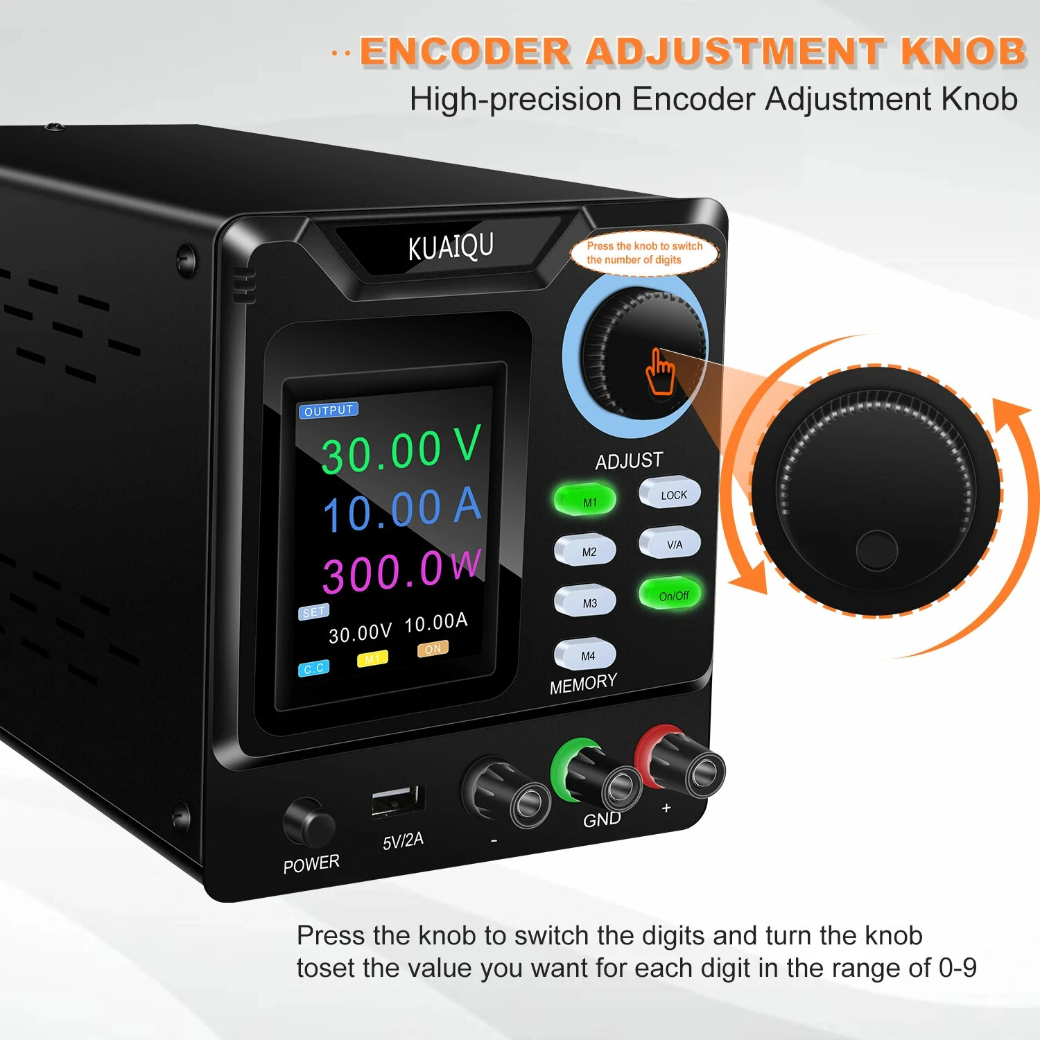 KUAIQU Programmable DC Power Supply Adjustable 305/3010/605/1203 with HD 4-Digit Color Display Precise Encoder Knobs USB Port Smart Cooling Fan — view 5