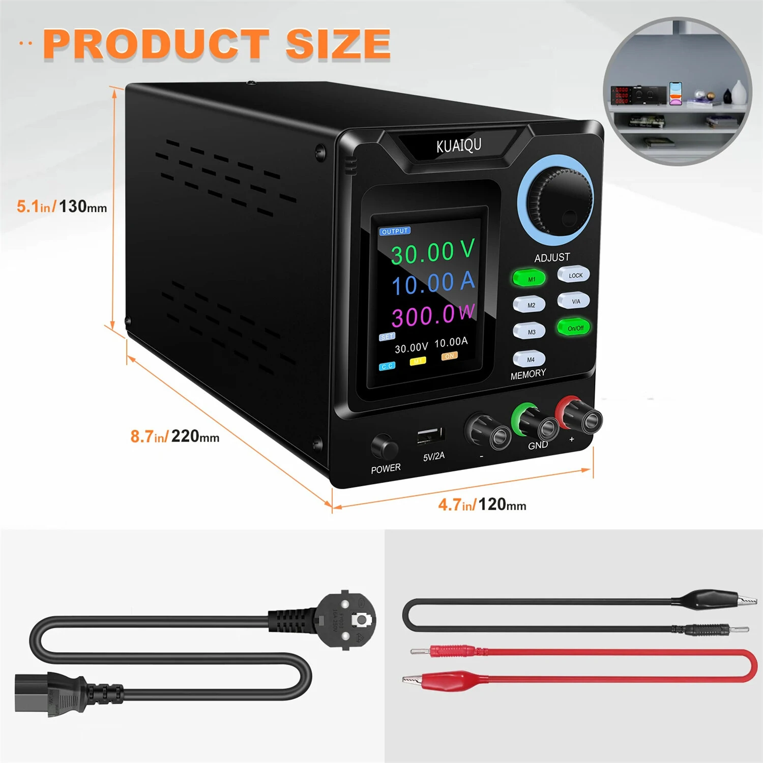 KUAIQU Programmable DC Power Supply Adjustable 305/3010/605/1203 with HD 4-Digit Color Display Precise Encoder Knobs USB Port Smart Cooling Fan — view 6