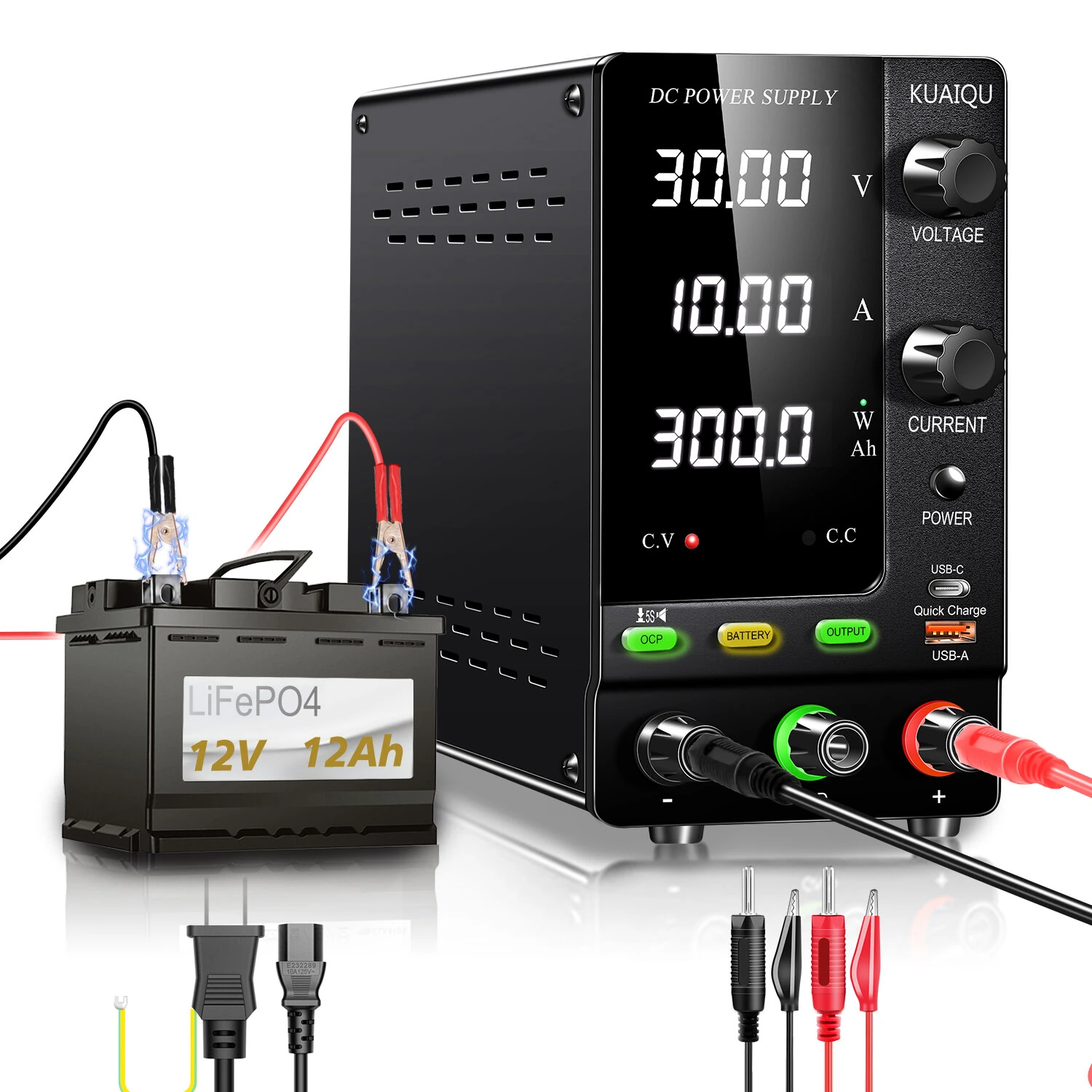 KUAIQU SPPS-C Series Programmable DC Power Supply Rechargeable Version 0-10A 150W 300W 360W 0-120V Adjustable Voltage Current LED Display Lab Testing Industrial Use EU Plug — KUAIQU