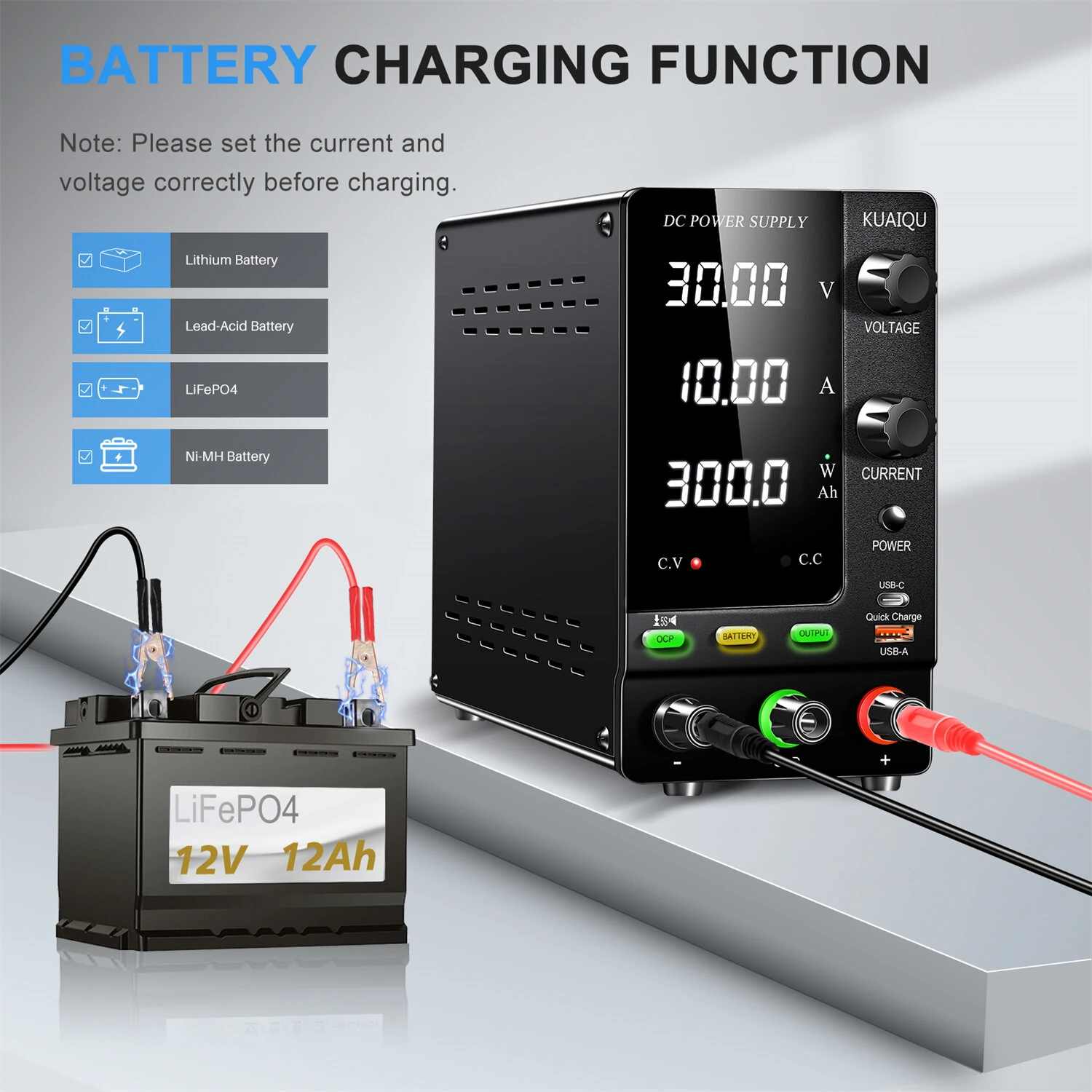 KUAIQU SPPS-C Series Programmable DC Power Supply Rechargeable Version 0-10A 150W 300W 360W 0-120V Adjustable Voltage Current LED Display Lab Testing Industrial Use EU Plug — view 4