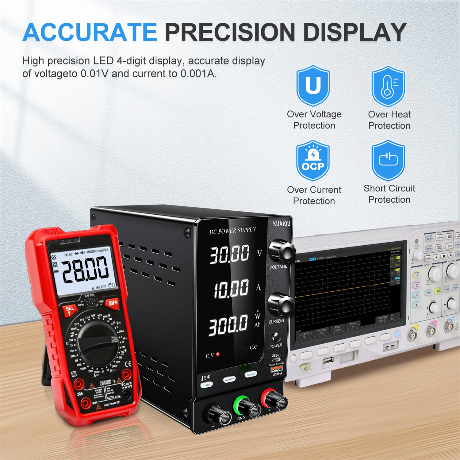 KUAIQU SPPS-C Series Programmable DC Power Supply Rechargeable Version 0-10A 150W 300W 360W 0-120V Adjustable Voltage Current LED Display Lab Testing Industrial Use EU Plug — view 7