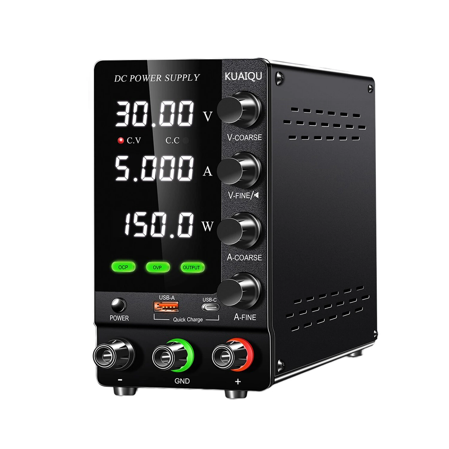 KUAIQU SPS-C-S Series Adjustable DC Power Supply OVP OCP 0-120V 150W 300W 360W 0-10A withKnob with Buzzer USB-A USB-C PPS PDO Port — KUAIQU