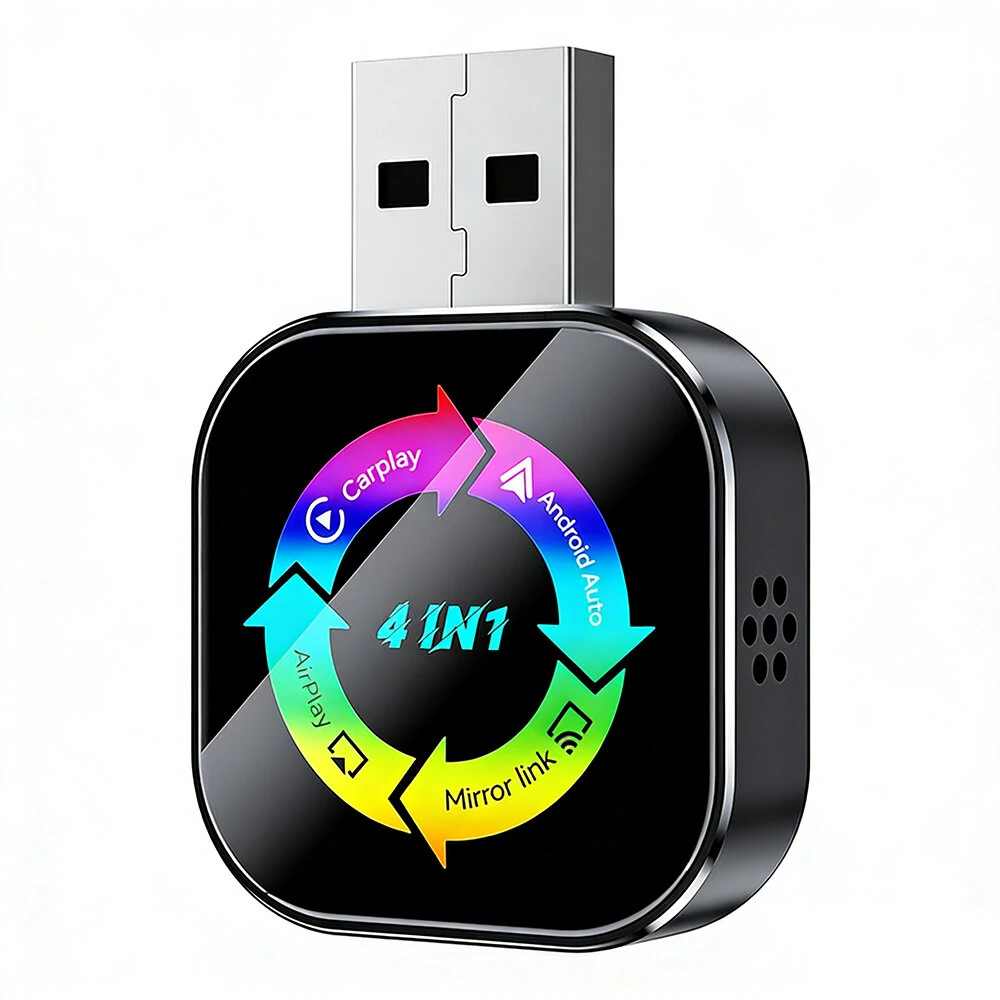 LAESD Q1AS 4-in-1 Wireless CarPlay/Android Auto/Mirror Link/AirPIay Adapter USB Plug and Play Screen Mirroring Smart Box
