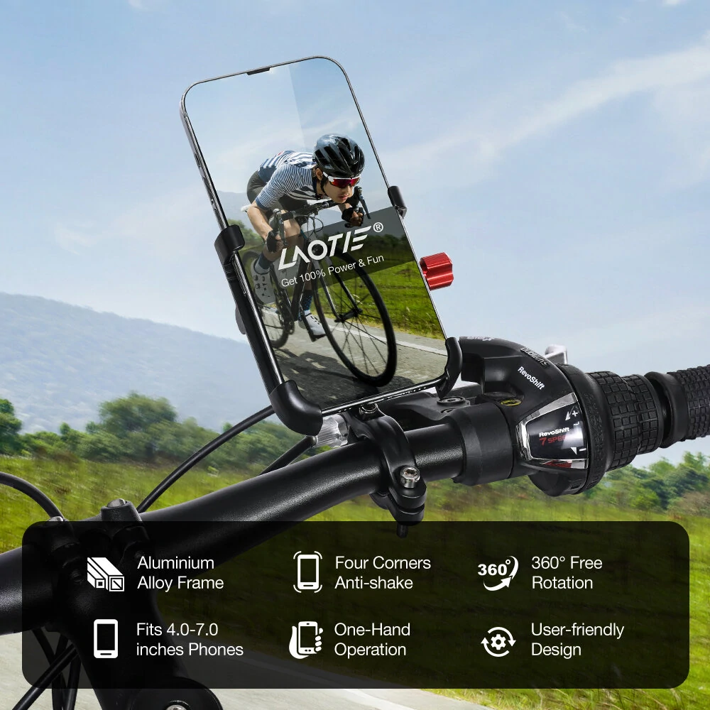 LAOTIE BM2 Universal Bike Phone Holder Four Corners Shockproof Free Rotation 4.0"-7.0" Cellphone Electric Scooter Motorcycle Bicycle Mount for SAMEBIKE LAOTIE — view 3