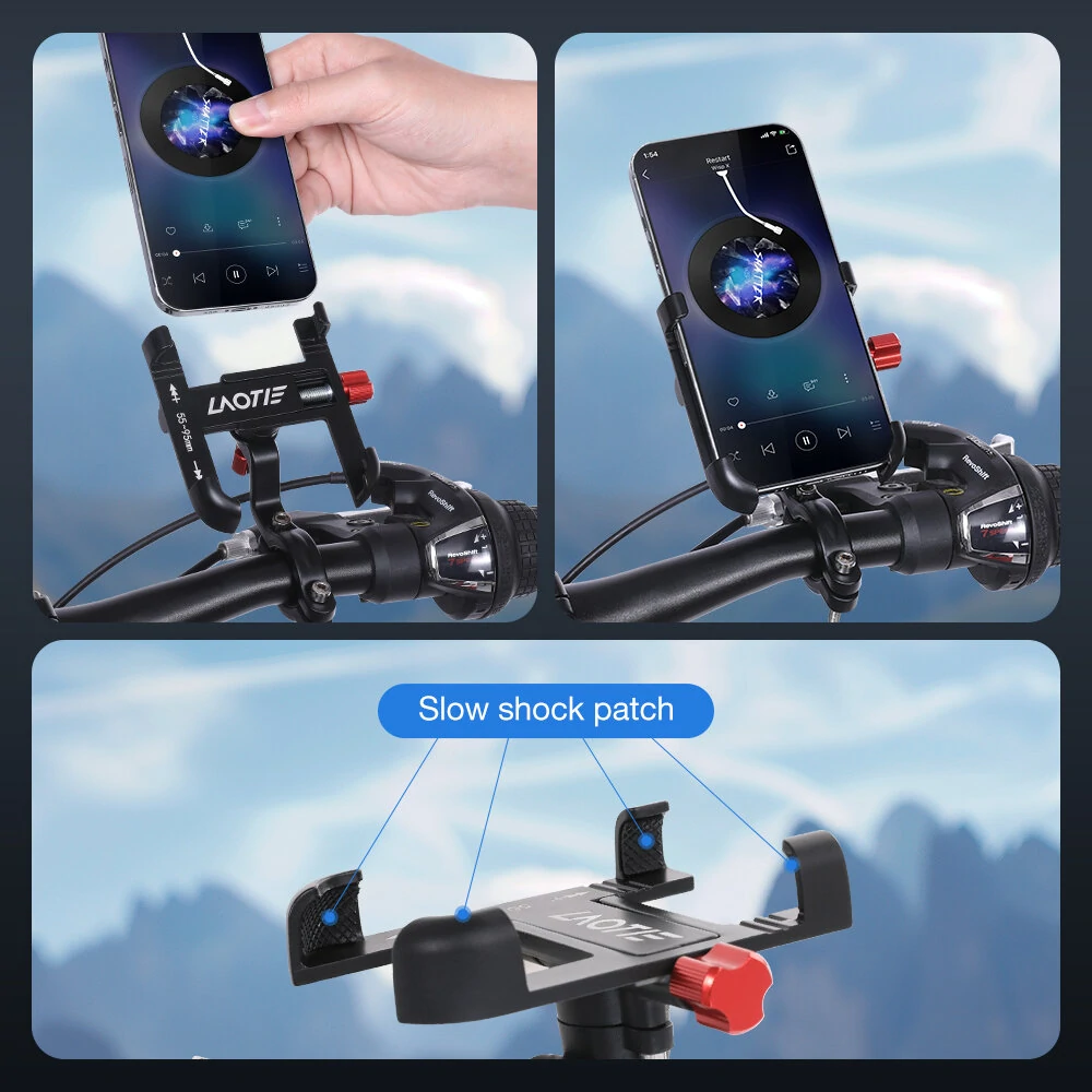 LAOTIE BM2 Universal Bike Phone Holder Four Corners Shockproof Free Rotation 4.0"-7.0" Cellphone Electric Scooter Motorcycle Bicycle Mount for SAMEBIKE LAOTIE — view 5