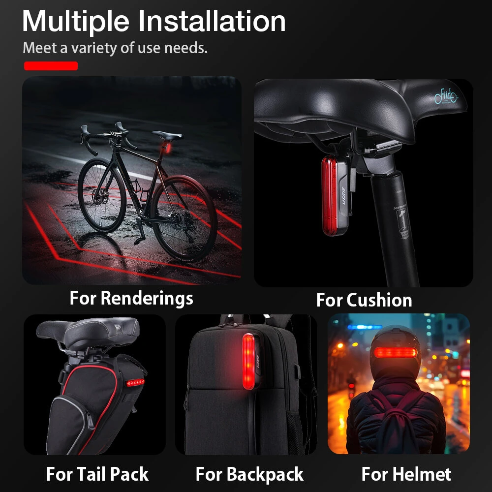 LAOTIE LS80 Smart Brake Sensor Bike Taillight 500mAh Battery 6 Light Modes Type-C Rechargeable IPX5 Waterproof Wear-resistant Bicycle Rear Light for Night Cycling — view 6