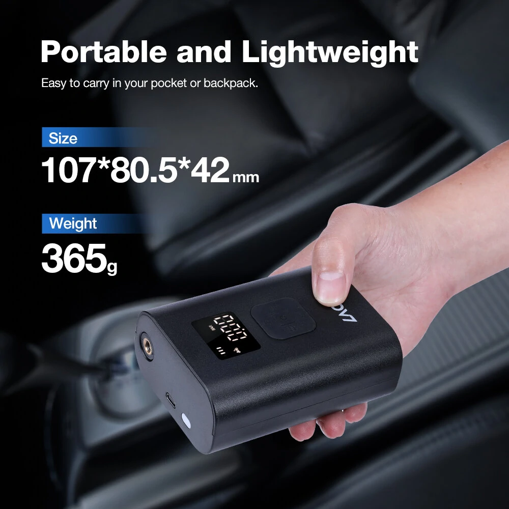 LAOTIE Q7 Mini Electric Bike Air Pump 150PSI 4000mAh Type-C Rechargeable LED Digital Gauge High Pressure Display Portable Cycle Car Motorbike Football Inflator With Hose Tube Adapter — view 7