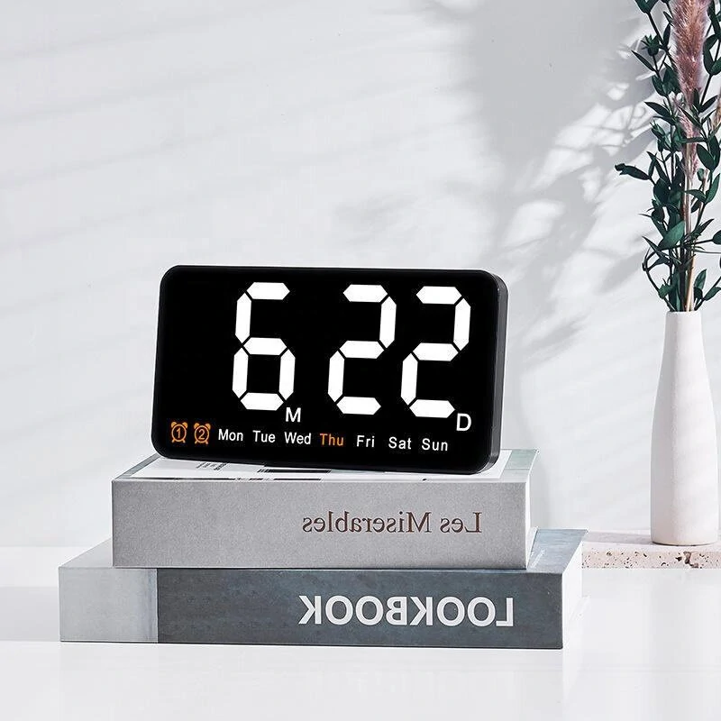 Large Display Led Digital Wall Clock Brightness Adjustable Voice Control Display Temperature Desktop Alarm Clock — view 4