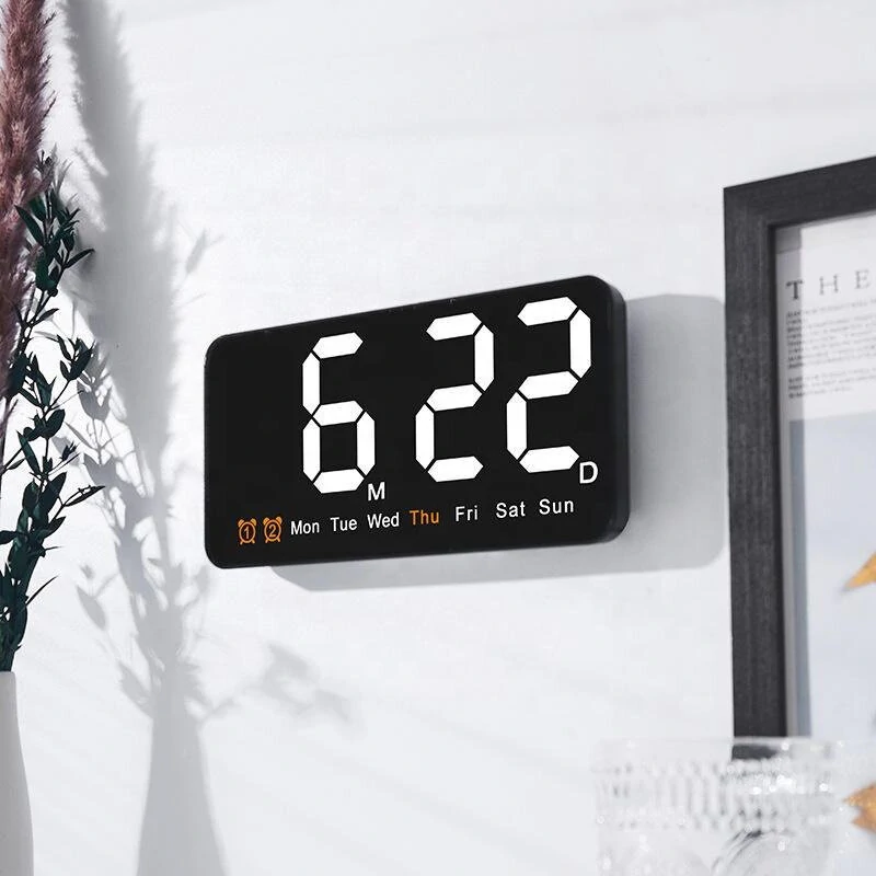 Large Display Led Digital Wall Clock Brightness Adjustable Voice Control Display Temperature Desktop Alarm Clock — view 5