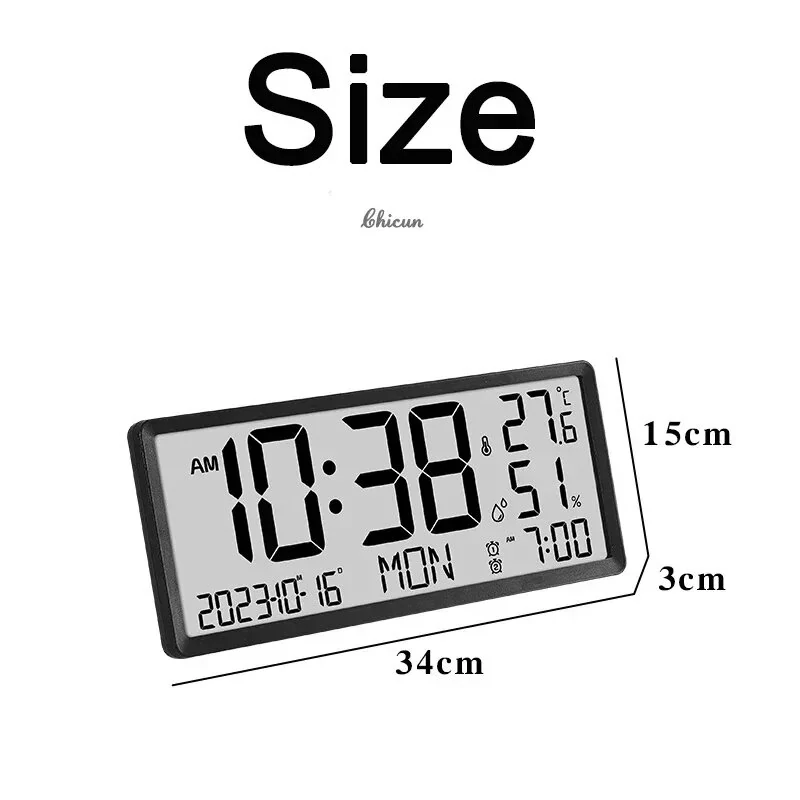 Large LCD Digital Wall Clock Temperature Humidity Display Alarm Clock Hanging/Desktop Digital Clock Plugged in Electronic Desktop Clock for Home and Offices — view 10