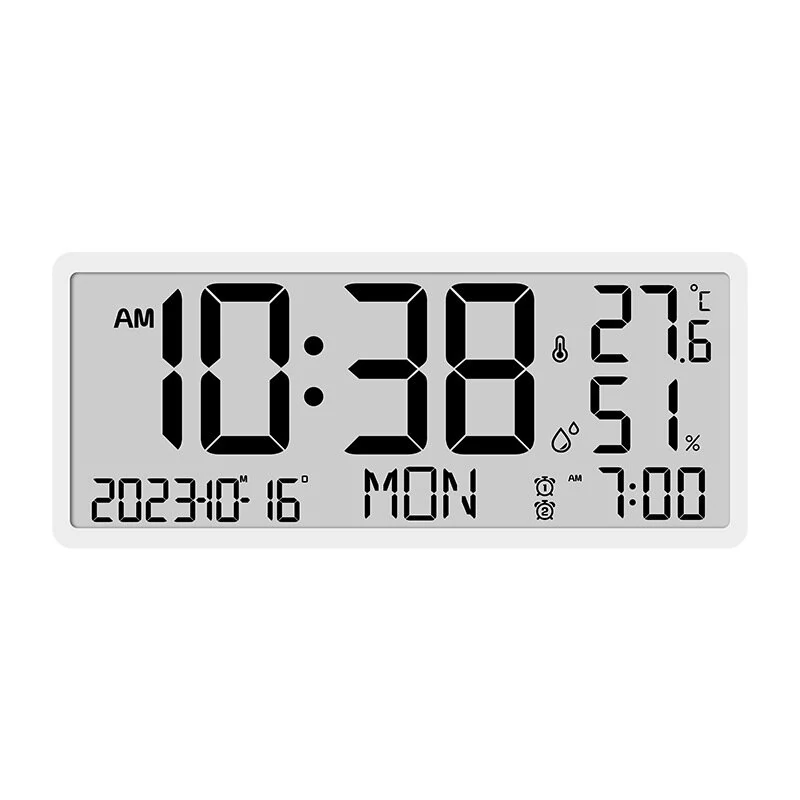 Large LCD Digital Wall Clock Temperature Humidity Display Alarm Clock Hanging/Desktop Digital Clock Plugged in Electronic Desktop Clock for Home and Offices — view 9