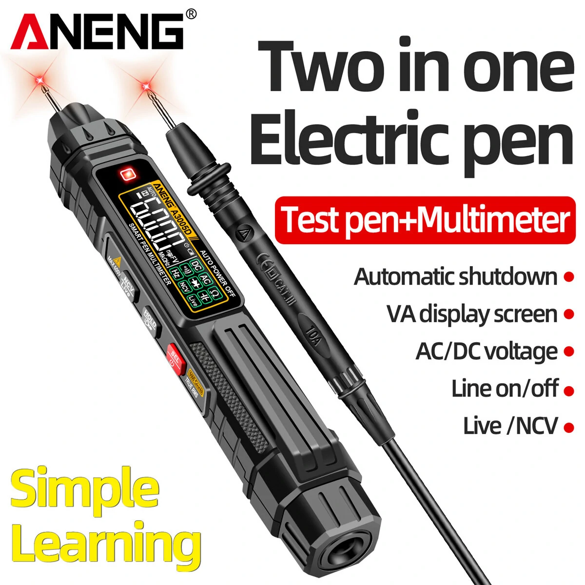 Latest Model ANENG A3005D 2In1 Multimeter Test Pen with VA Color Display Auto Shutdown Non-Contact Line Wiring Detection NCV Induction Technology High Portability for Electricians and DIY Enthusiasts — ANENG