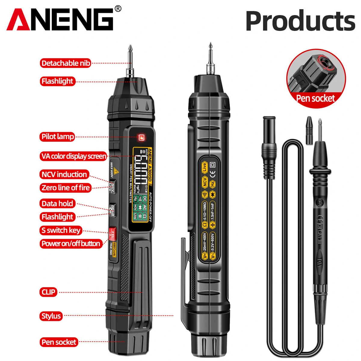 Latest Model ANENG A3005D 2In1 Multimeter Test Pen with VA Color Display Auto Shutdown Non-Contact Line Wiring Detection NCV Induction Technology High Portability for Electricians and DIY Enthusiasts — view 10