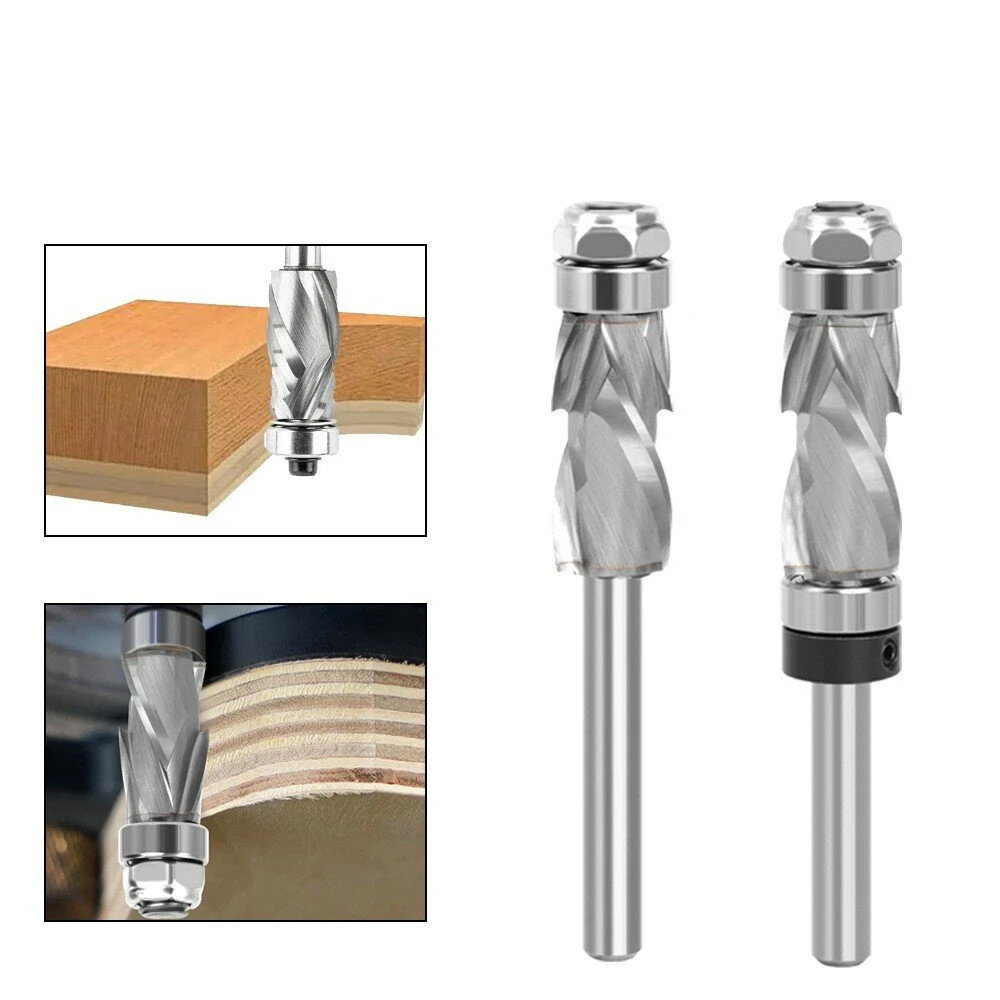 LAVIE 1/4" Shank Woodworking Solid Carbide CNC Router Bit  Spiral Compression Top Bearing Flush Router Bit Ideal for Carving Trimming Milling — view 2