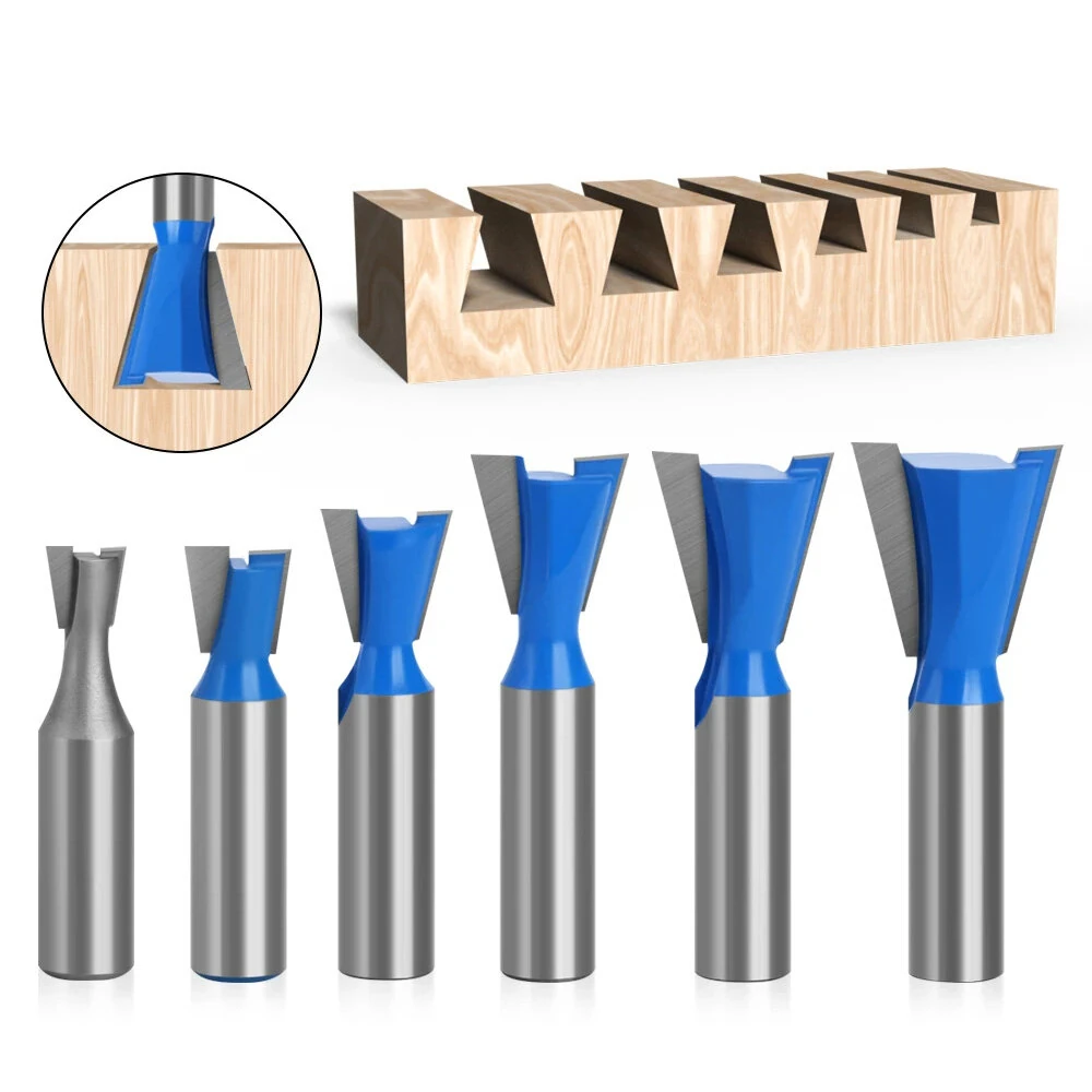 LAVIE 6pcs 12mm 1/2" 1/4" Shank Dovetail Router Bits Set 14 Degree Joint Router Bit Woodworking Engraving Bit Milling Cutter for for Making Boxes Drawers Chests — view 2