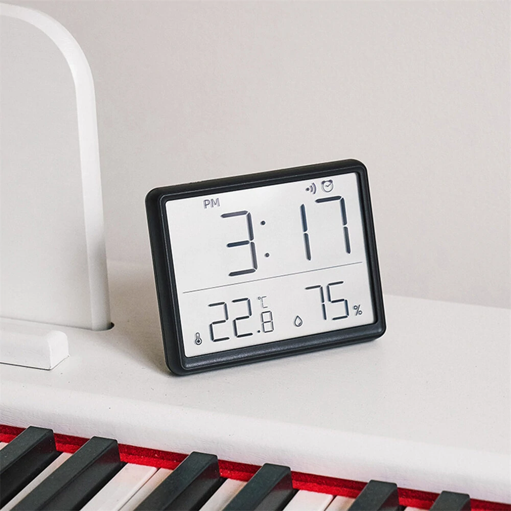 LCD Digital Alarm Clock Large Display with Temperature Humidity Monitor Multi-functional Magnetic Design Portable and Compact Ideal for Travel Desk Nightstand — view 3