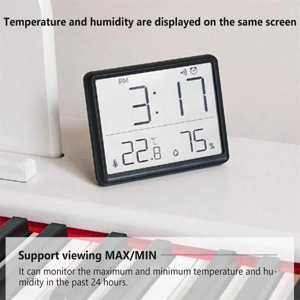 LCD Digital Alarm Clock Large Display with Temperature Humidity Monitor Multi-functional Magnetic Design Portable and Compact Ideal for Travel Desk Nightstand — view 7
