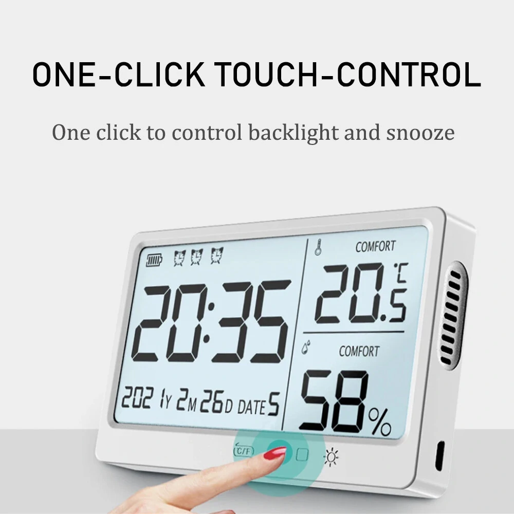 LCD Digital Temperature Humidity Meter -10~50℃ Measurement Electronic Thermometer Hygrometer LCD Display Alarm Clock — view 3