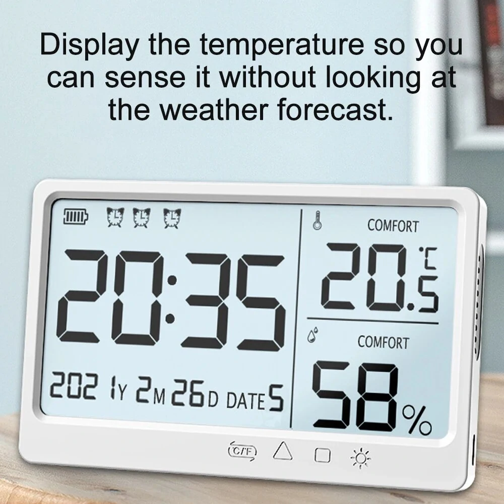 LCD Digital Temperature Humidity Meter -10~50℃ Measurement Electronic Thermometer Hygrometer LCD Display Alarm Clock — view 4