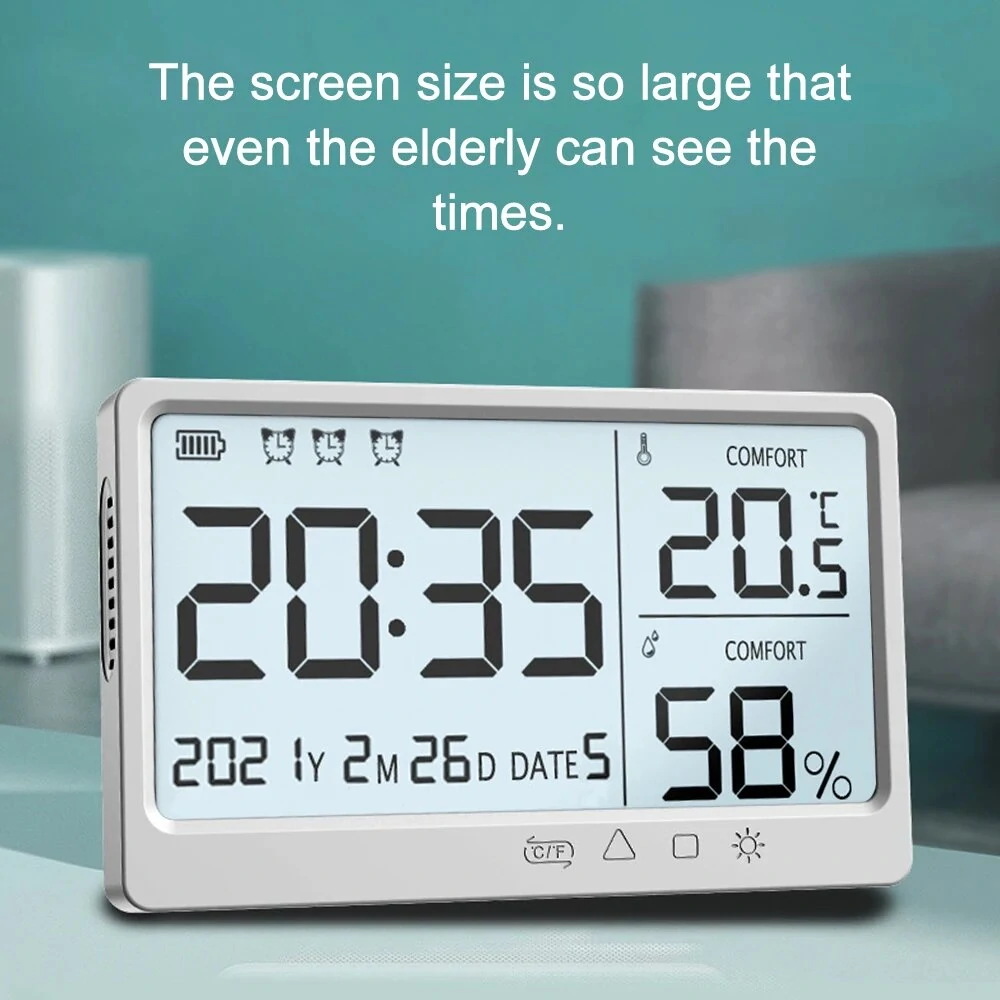 LCD Digital Temperature Humidity Meter -10~50℃ Measurement Electronic Thermometer Hygrometer LCD Display Alarm Clock — view 8