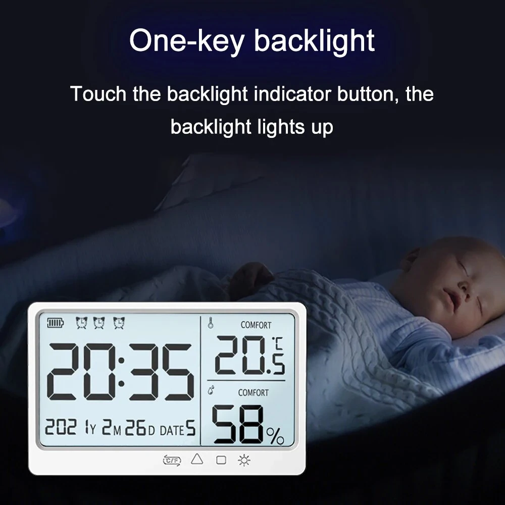 LCD Digital Temperature Humidity Meter -10~50℃ Measurement Electronic Thermometer Hygrometer LCD Display Alarm Clock — view 9