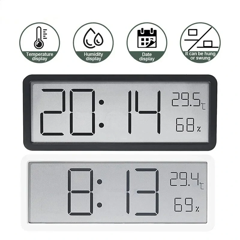 LCD Screen Digital Wall Clock Time Temperature Humidity Time Display Electronic Clock Desktop Digital Clock Battery Powered — view 2