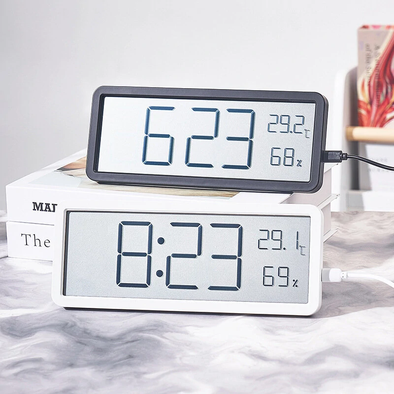 LCD Screen Digital Wall Clock Time Temperature Humidity Time Display Electronic Clock Desktop Digital Clock Battery Powered — view 6