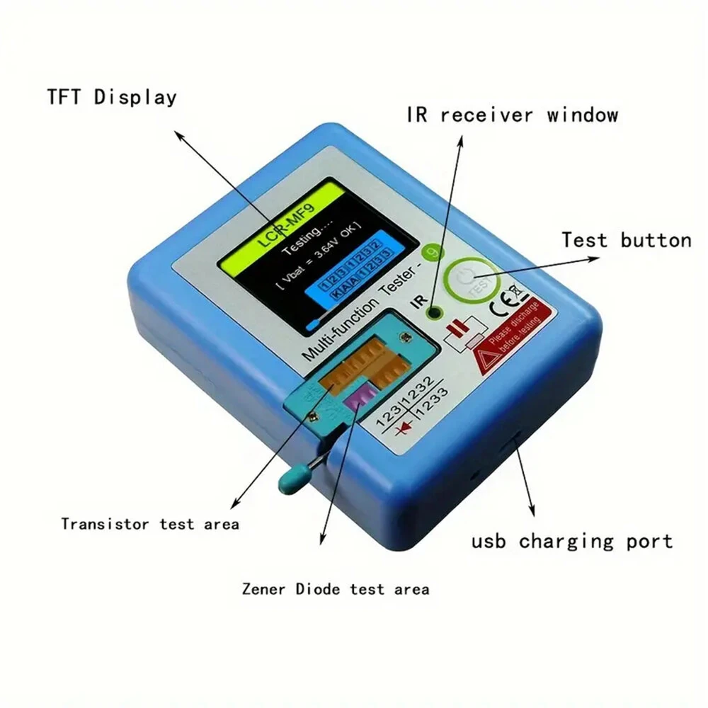 LCR-MF9 Advanced USB Rechargeable Multimeter 1.8" TFT LCD High Precision 0.01 Diode Transistor Capacitor and Resistance Tester Rechargeable Battery 36V Max — view 6