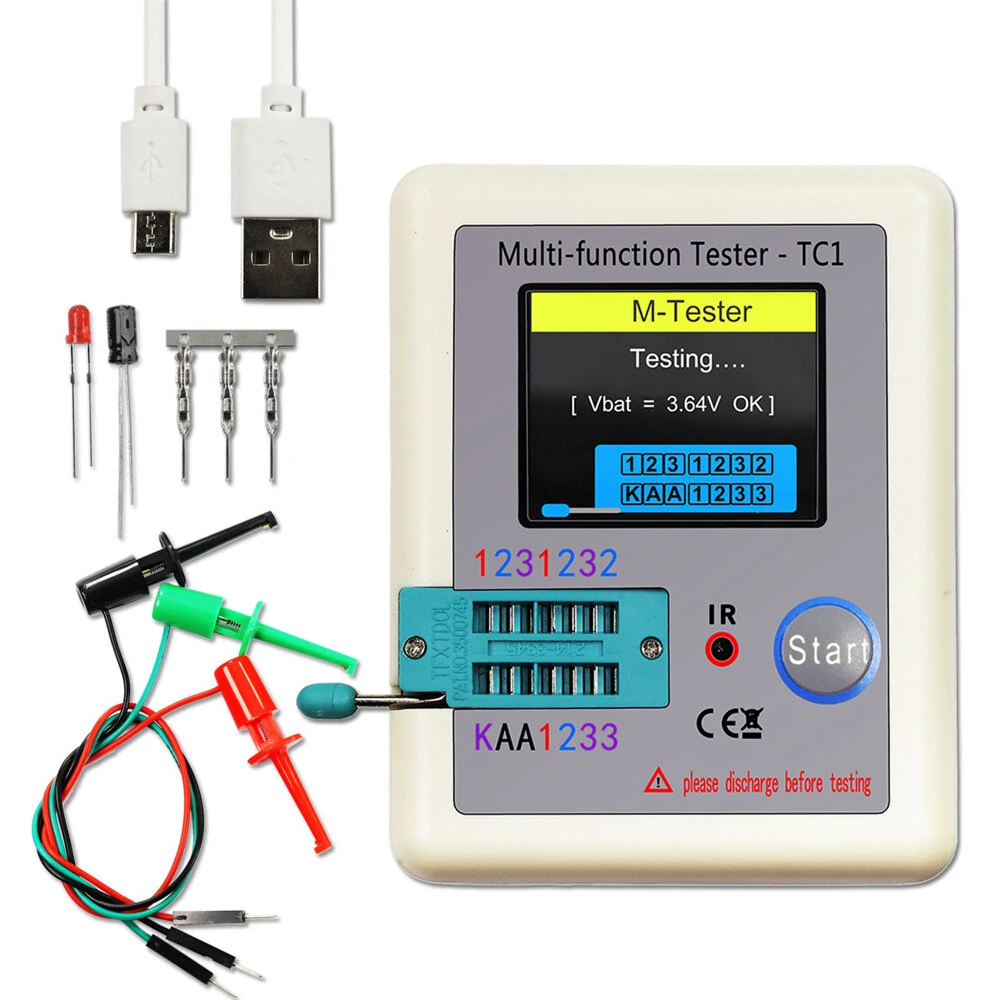 LCR-TC1 Multifunction Transistor Tester Full Color LCD Screen Automatic Component Infrared Decoder Rechargeable Portable Electronics Testing — view 2