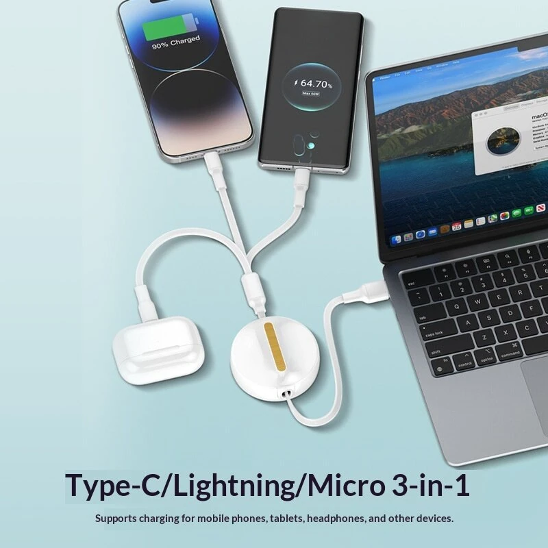 LDNIO LC90A 4.2A USB-A to Type-C/iP/Micro USB Retractable Cable Fast Charging Data Transmission Copper Core Line 1.1M Long for iPhone 17 17 Pro 16 Pro Max 15 14 13 for Xiaomi 17pro for Samsung Galaxy S25 Ultra for XIAOMI for OPPO — view 4