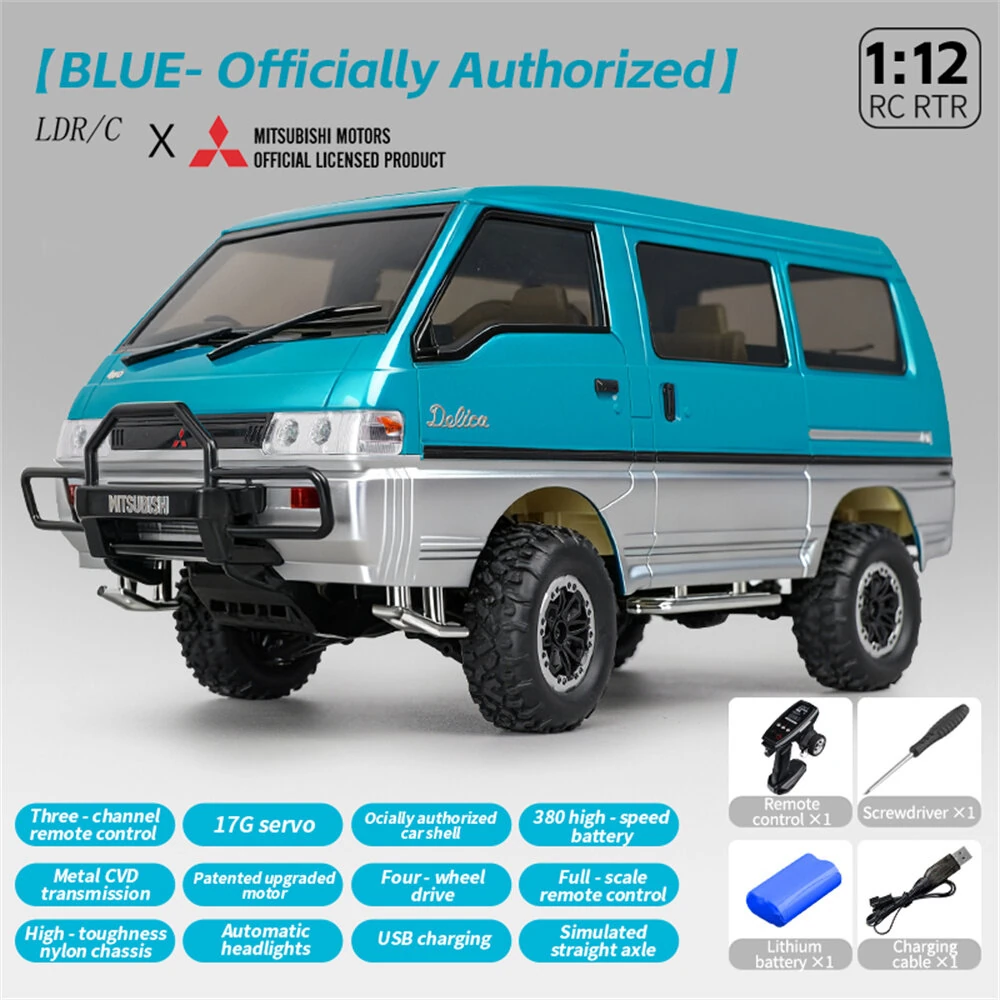 LDRC 1296 RTR 1/12 2.4G 4WD for Mitsubishi Delica L300 1986 RC Car Dual-Speed Mechanical Shifting Classis Off-Road Van Climbing Truck LED Light Full Proportional Control Metal Gears CVD Straight Axle Vehicles Models Toys — view 10